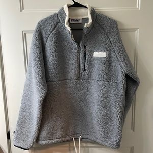Men’s Fila Half-Zip Sherpa Hoodie, Size Medium, Grey